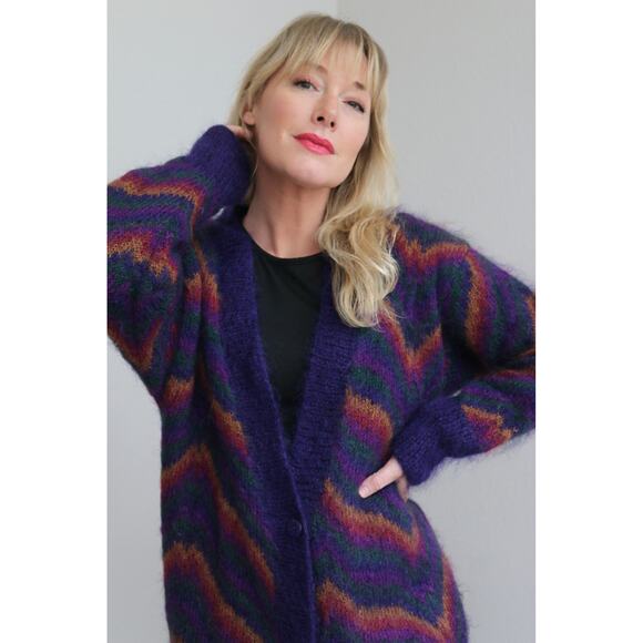 1990's Vintage Fuzzy Mohair Oversized Cardigan ~ Women's XS SM MD ~ Long Sweater - Picture 2 of 10